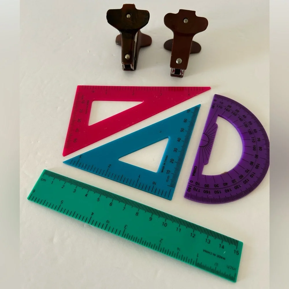 🦋 5/$25 - Miscellaneous School Supplies: Geometry Rulers and VTG Staple Removers